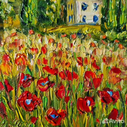 Картина с маками Прованс пейзаж маслом на холсте