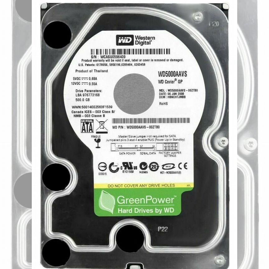 [WD5000AAVS] Жесткий Диск Wd 500gb Sata2 3.5 Wd5000aavs