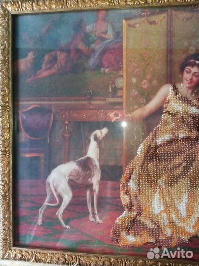 Девушка угощает гончую (алмазн.грань) 47см*39см