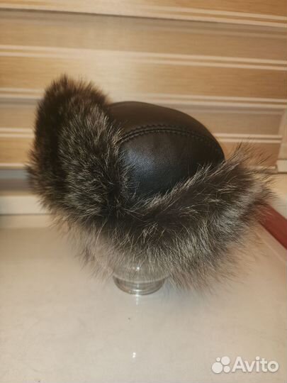 Шапка ушанка натуральный мех и кожа, р.54