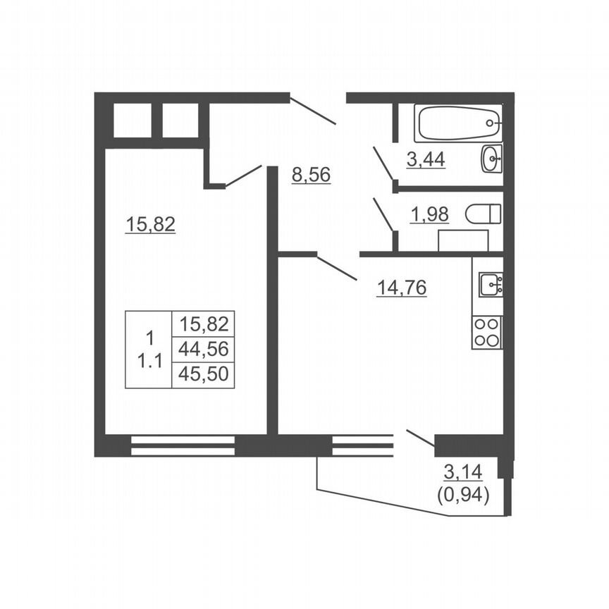 1-к. квартира, 45,5 м², 10/16 эт.