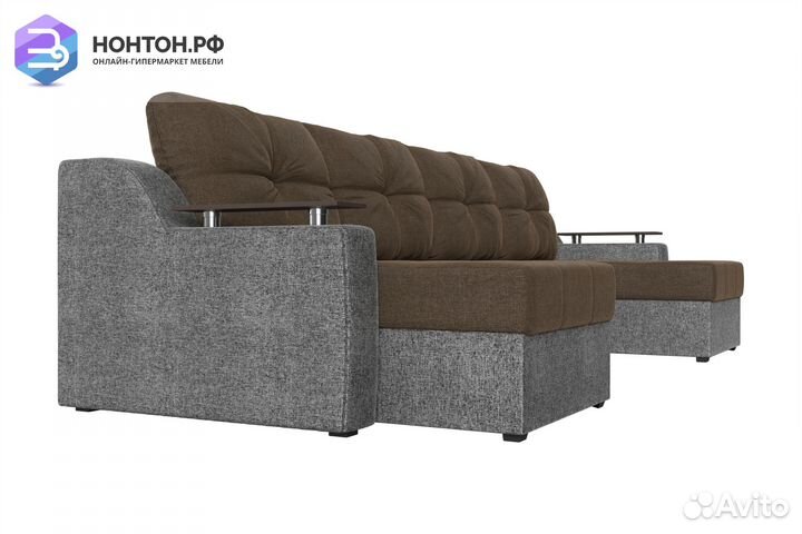 Диван п-образный еврокнижка Сенатор коричневый / с