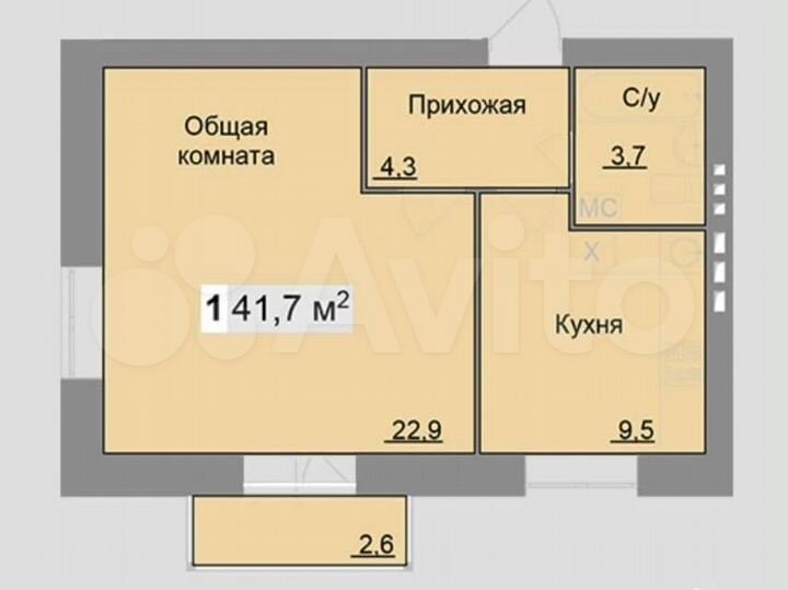 1-к. квартира, 41,7 м², 2/3 эт.