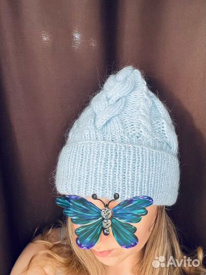 Женская зимняя вязаная шапка бини