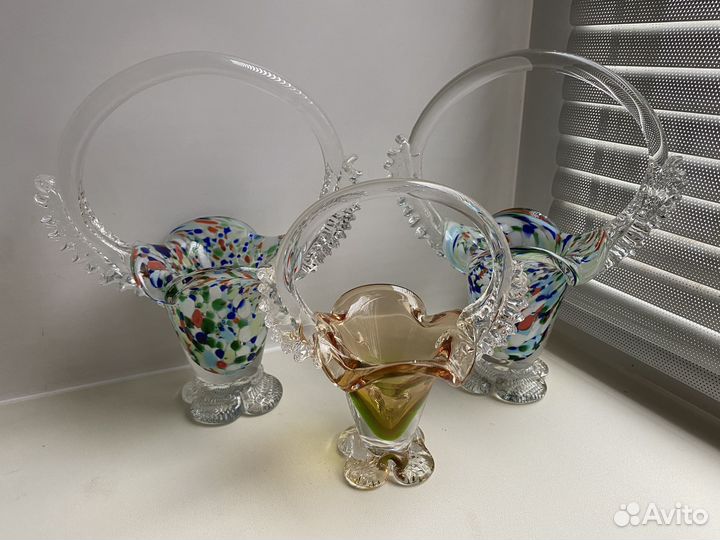 Вазы-корзинки СССР, цветное стекло