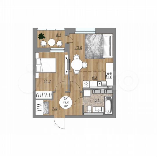 2-к. квартира, 49 м², 4/22 эт.