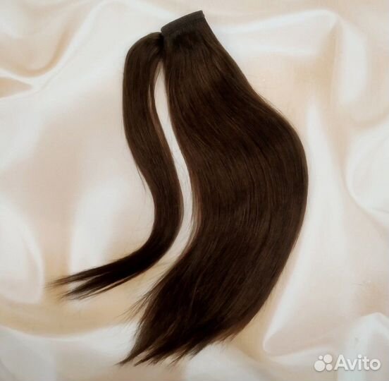 Хвост шиньон темно русый волосы натуральные новые