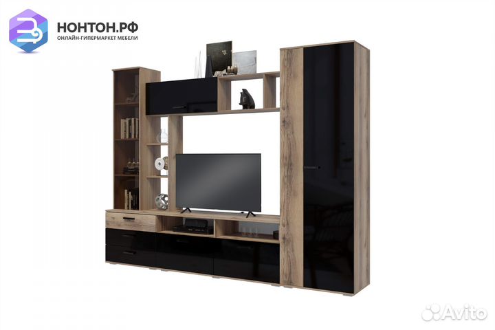 Гостиная Крокус дуб делано / черный глянец