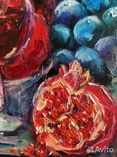 Натюрморт маслом, с вином и фруктами