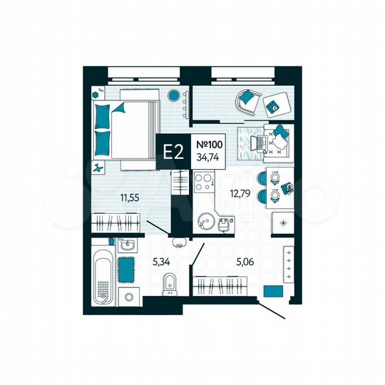 1-к. квартира, 34,7 м², 10/15 эт.