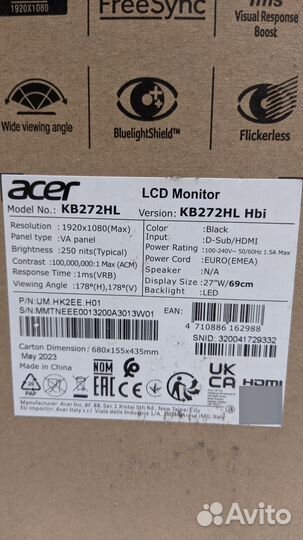 Новый 27 дюймов Acer KB272HLHbi