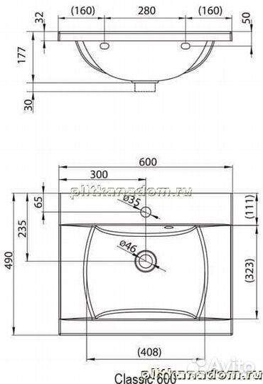 Ravak Classic XJD01160000 умывальник 60 с отверстиями