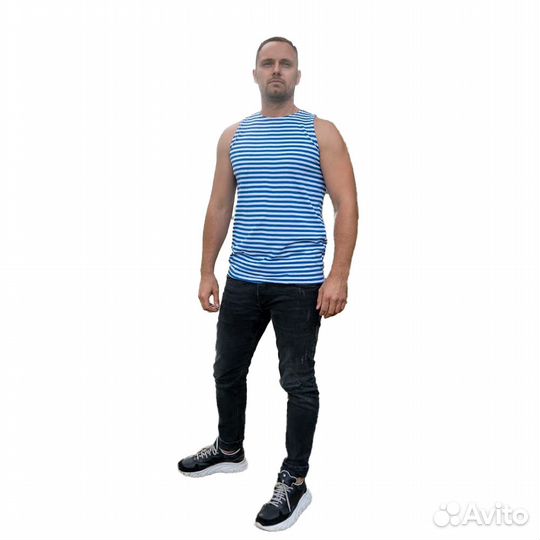 4453 Майка-тельняшка, кулирка, хлопок, голубая (Ти