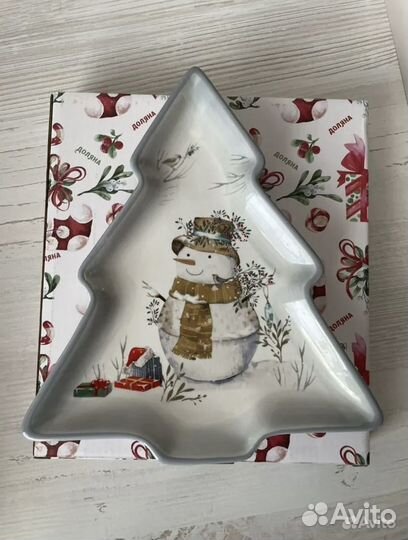 Блюдо/ тарелка Доляна Рождественский снеговик