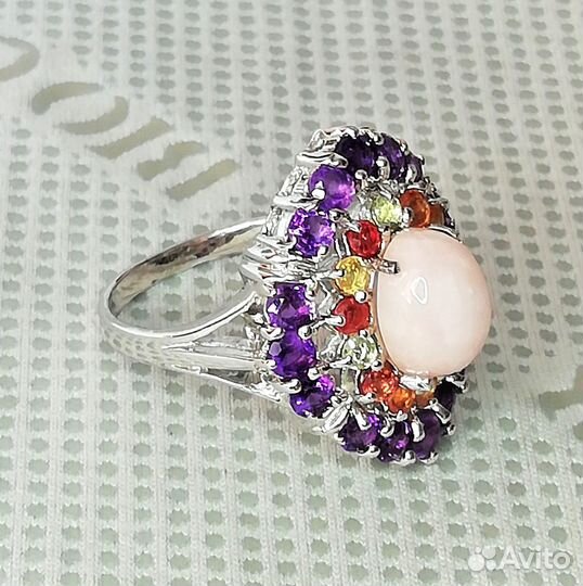 Кольцо серебро опал, аметист разм.18,0 К133