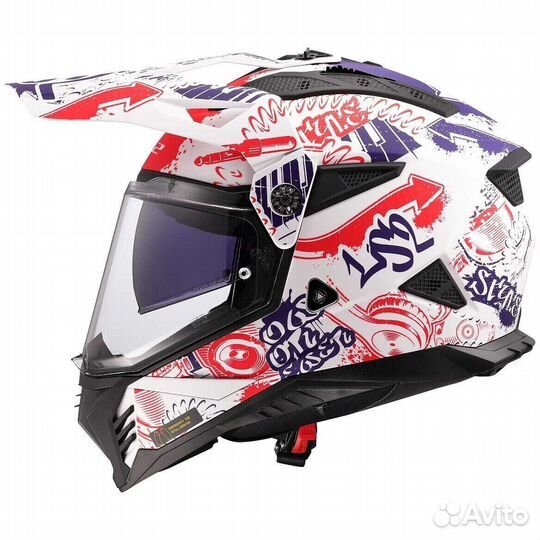 LS2 MX702 pioneer 2 fantasy Off-Road Full Face Motorcycle Мотошлем White Red Blue