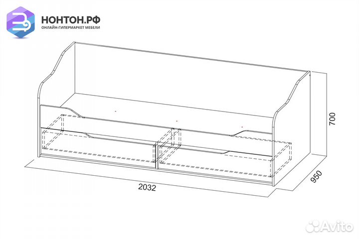Кровать с ящиками Грей цемент светлый / белый