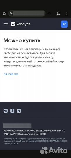 Умная колонка VK капсула Маруся чёрный цвет