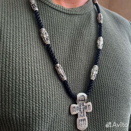 Шнурок гайтан и серебряный крест