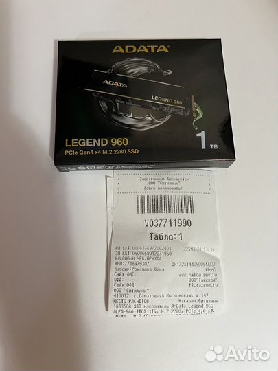 Новый M.2 накопитель adata legend 960 на 1000Gb