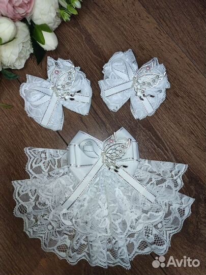 Набор бантиков и галстук брошь, жабо для школьницы