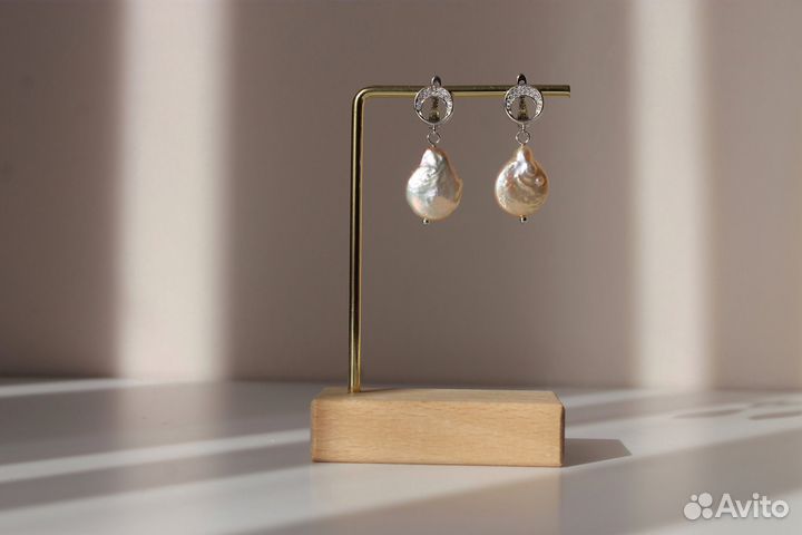 Серьги с розовым барочным жемчугом