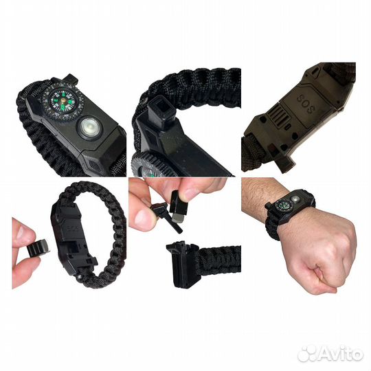 Браслет из паракорда, выживания (компас и фонарик)