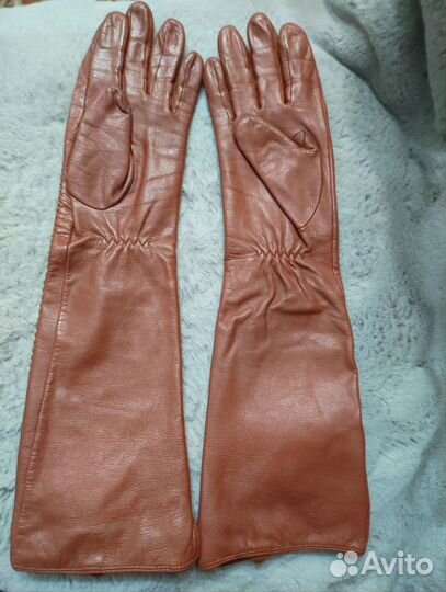 Перчатки женские кожаные до локтя