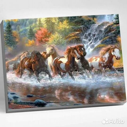 HR0168 Картина по номерам (40х50) лошади У водопад