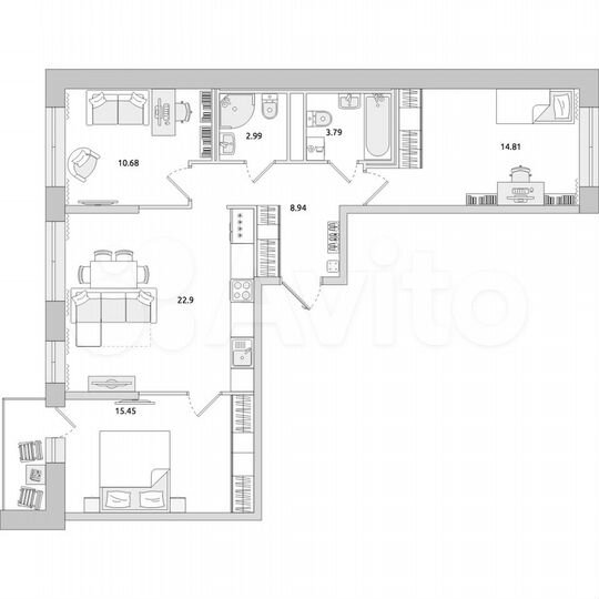 3-к. квартира, 83,1 м², 17/21 эт.