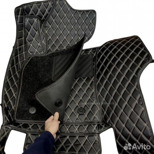 Коврики премиум Mercedes C W205 +ворс. Чёрн/беж