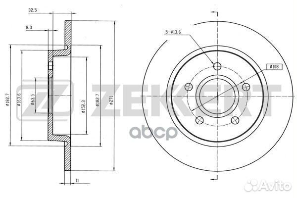 Диск торм. зад. Ford Focus III 10- bs-5630 Zekkert