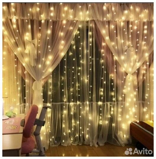 Электрическая гирлянда штора, светодиодная, (3м*3м
