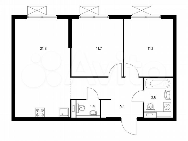 2-к. квартира, 58,4 м², 8/25 эт.