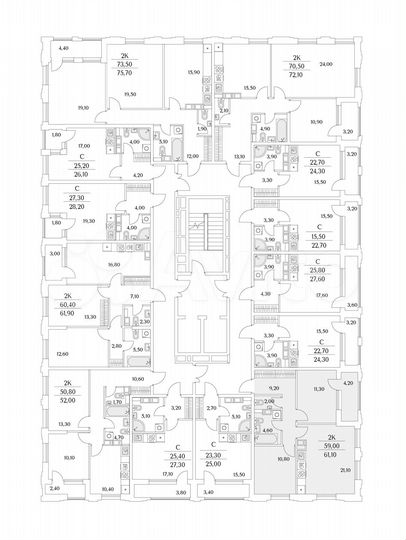 2-к. квартира, 61,1 м², 11/13 эт.