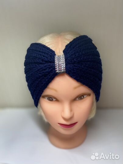 Повязка на голову вязаная теплая