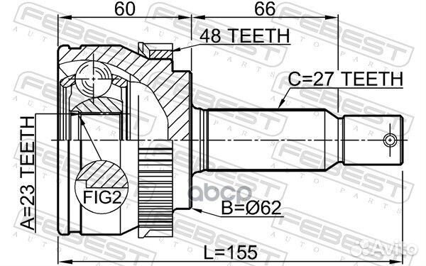 ШРУС наружный 23X62X27 hyundai tucson 04- 1210T