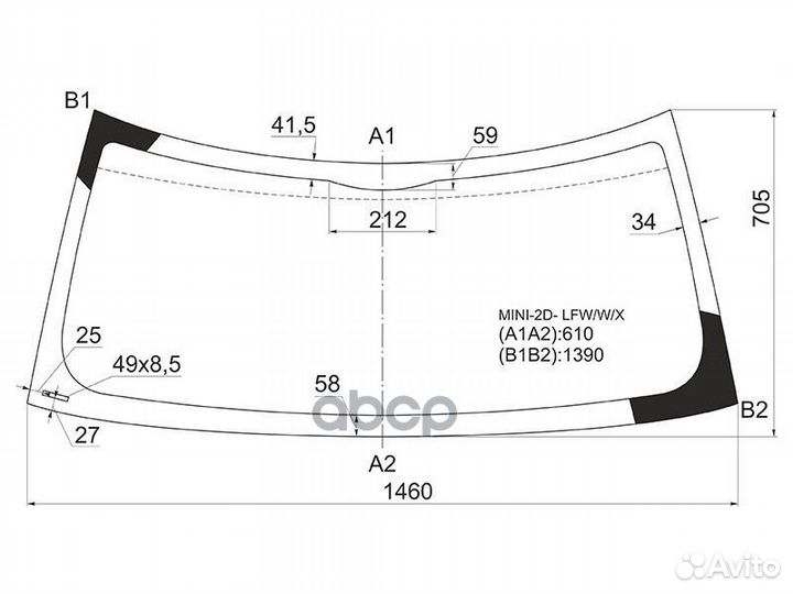 Стекло лобовое cooper 2D HBK 00-14 mini-2D- LFW