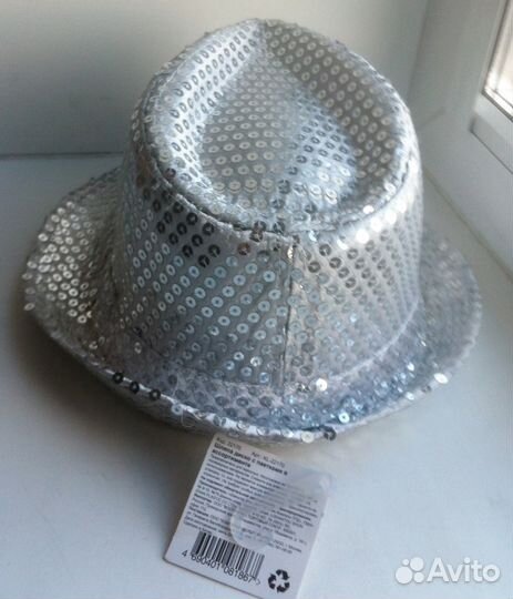 Шляпа Диско серебро пайетки новая