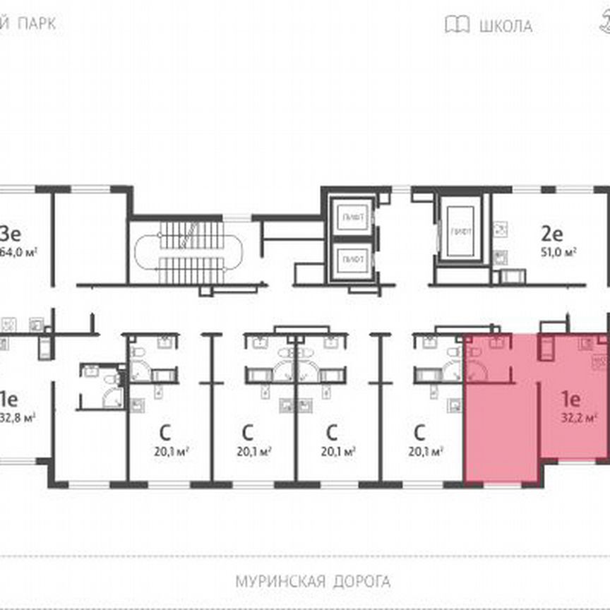 1-к. квартира, 32,2 м², 17/22 эт.