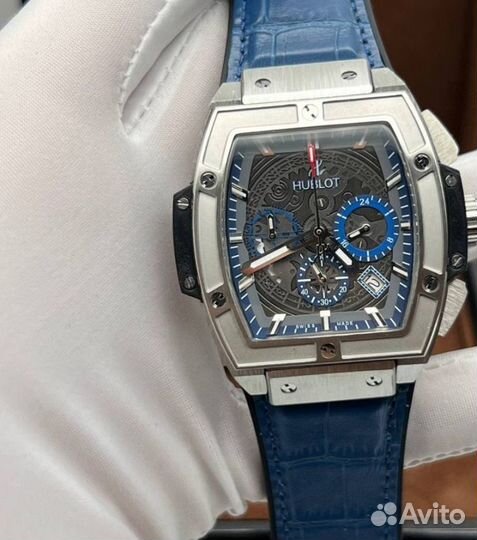 Мужские часы hublot синие карцевые