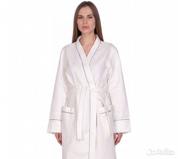 Халат вафельный Home One с кантом отбеленный 60