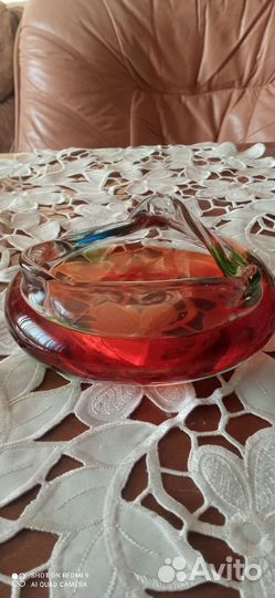 Чешская пепельница, гутное стекло