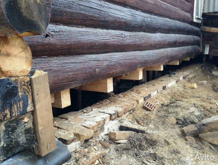 Замена венцов / Подъем домов / Ремонт фундамента