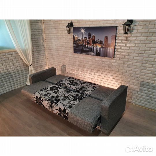 Диван-книжка Мешковина - серый со вставкой лилии, ППУ