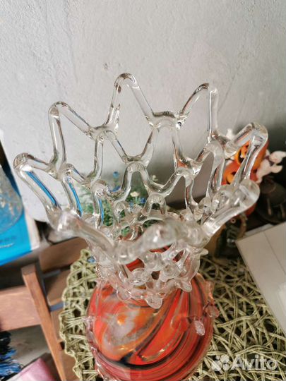 Ваза для цветов большая гутное стекло винтаж