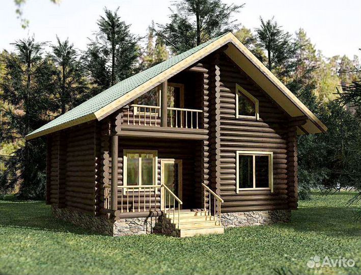 Деревянный дом из бревна 8200х8200мм