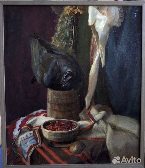 Картина маслом на холсте натюрморт с птицей