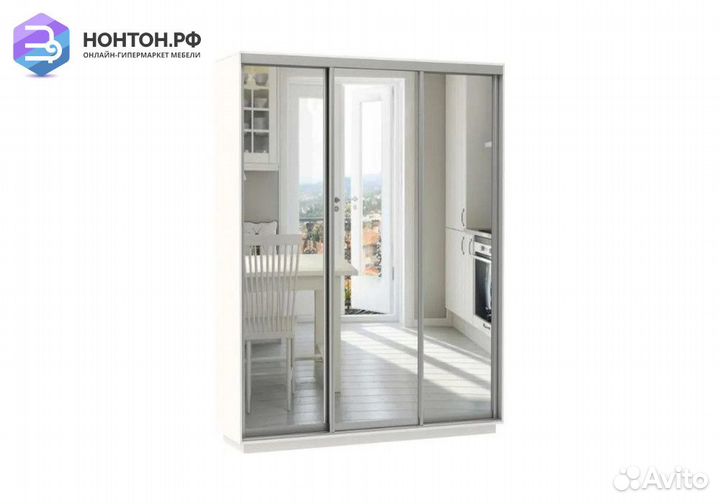 Шкаф-купе Нонтон 3-дверный с тремя зеркалами белый