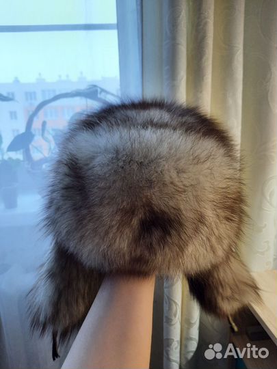 Шапка ушанка чернобурка натуральный лисий мех